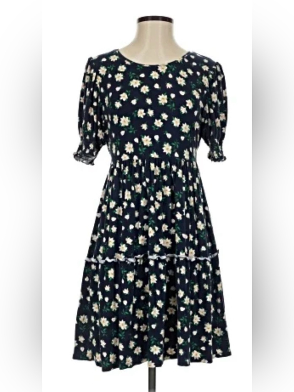 Draper James Lee Ann Dress in Magnolia Navy Floral Tiered Dress